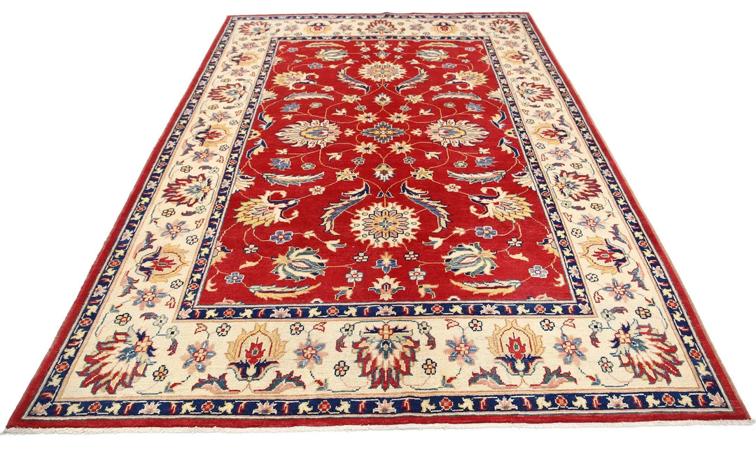Red Afghan Oriental Rug 6'6" x 10'1" Hand-Knotted | No. AT23445