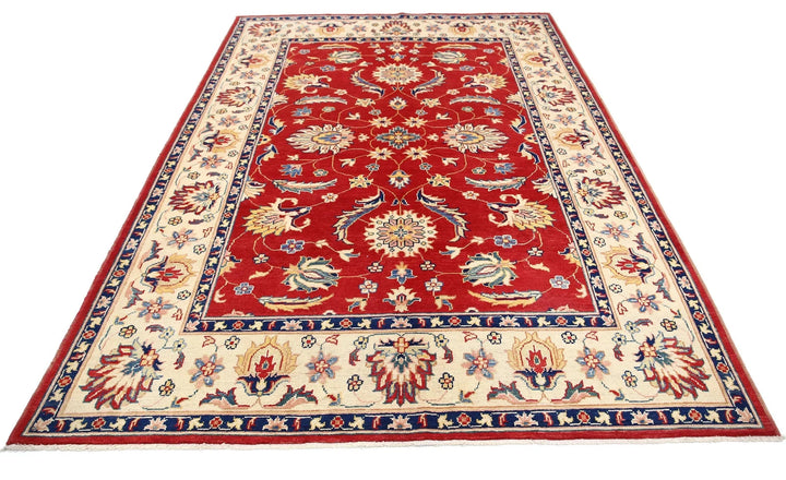 Red Afghan Oriental Rug 6'6" x 10'1" Hand-Knotted | No. AT23445