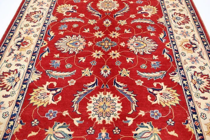 Red Afghan Oriental Rug 6'6" x 10'1" Hand-Knotted pattern
