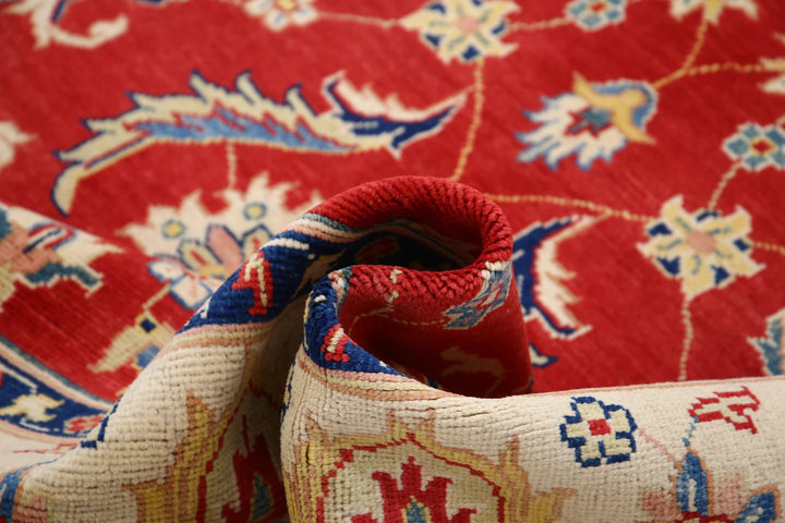 Red Afghan Oriental Rug 6'6" x 10'1" Hand-Knotted border