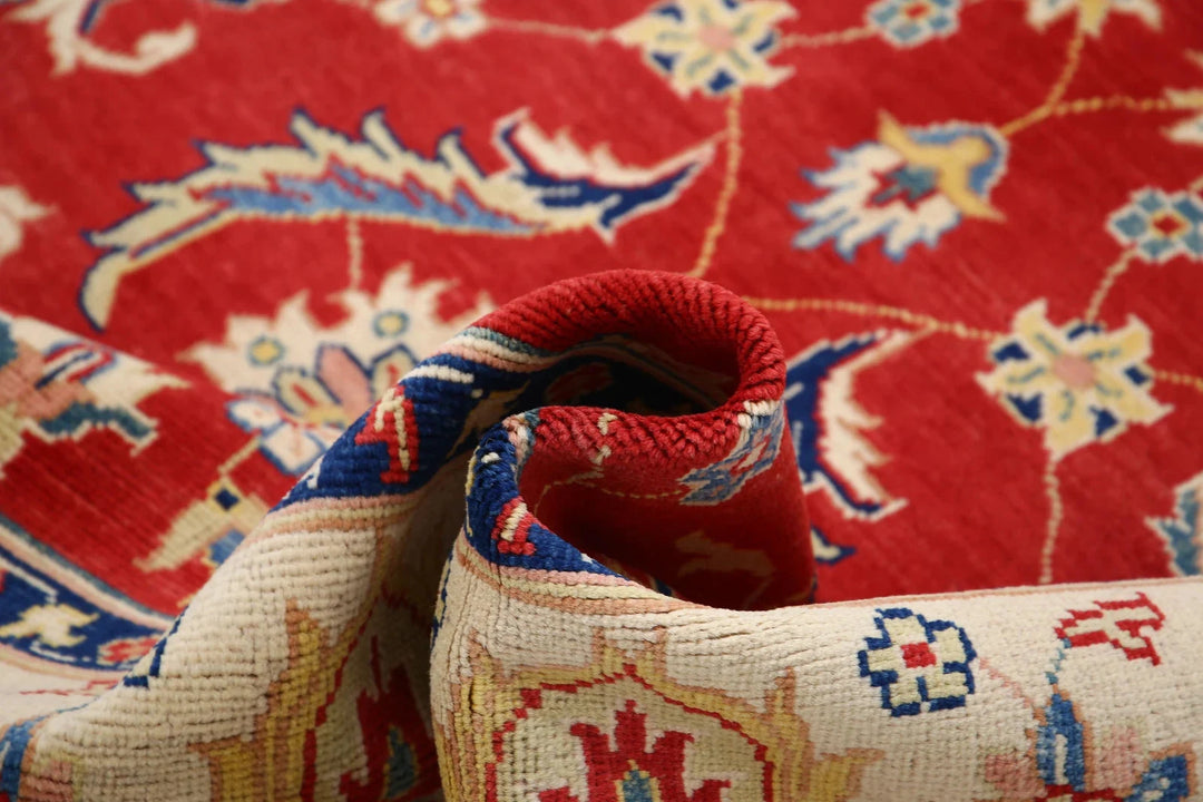 Red Afghan Oriental Rug 6'6" x 10'1" Hand-Knotted | No. AT23445