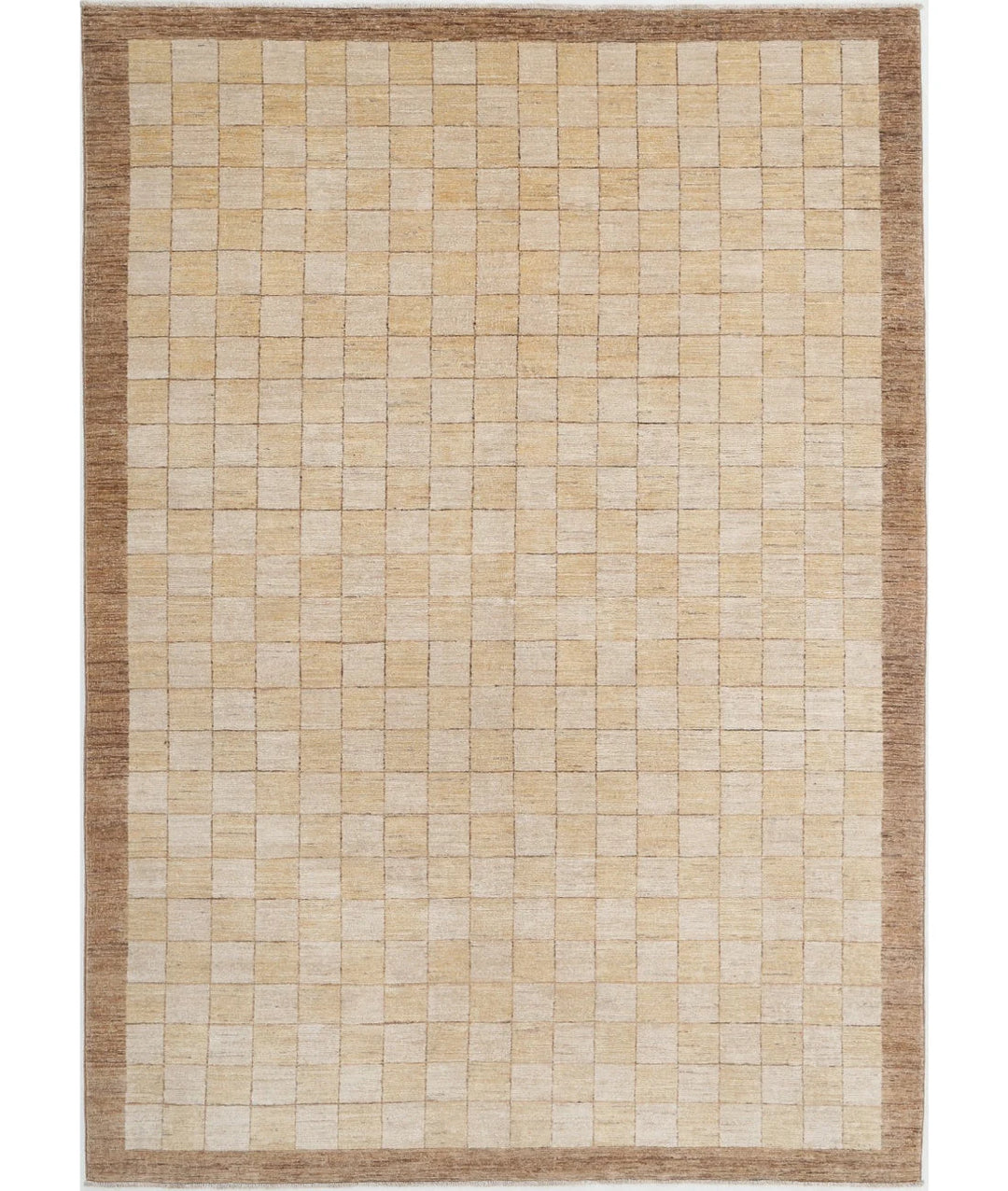 Beige Afghan Modcar Rug 5'11" x 8'7" Hand-Knotted | No. AT23482