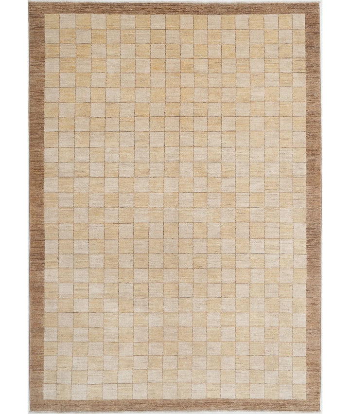 Beige Afghan Modcar Rug 5'11" x 8'7" Hand-Knotted | No. AT23482