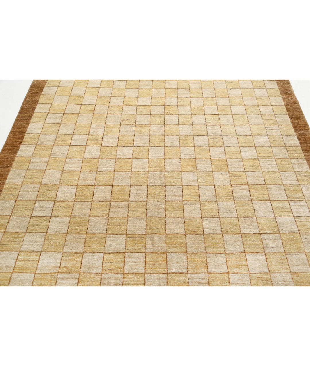 Beige Afghan Modcar Rug 5'11" x 8'7" Hand-Knotted | No. AT23482