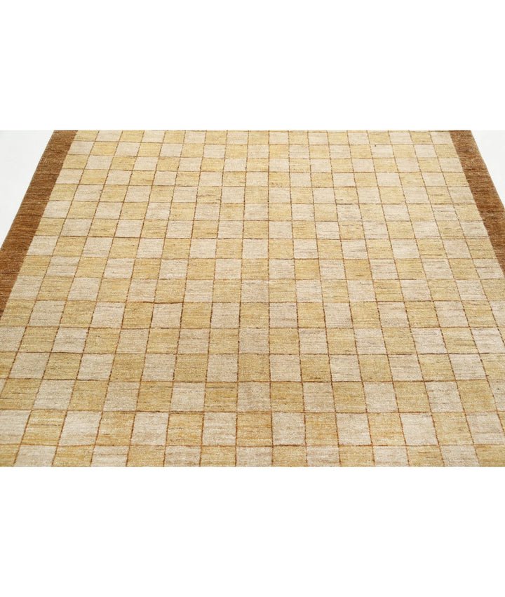 Beige Afghan Modcar Rug 5'11" x 8'7" Hand-Knotted | No. AT23482