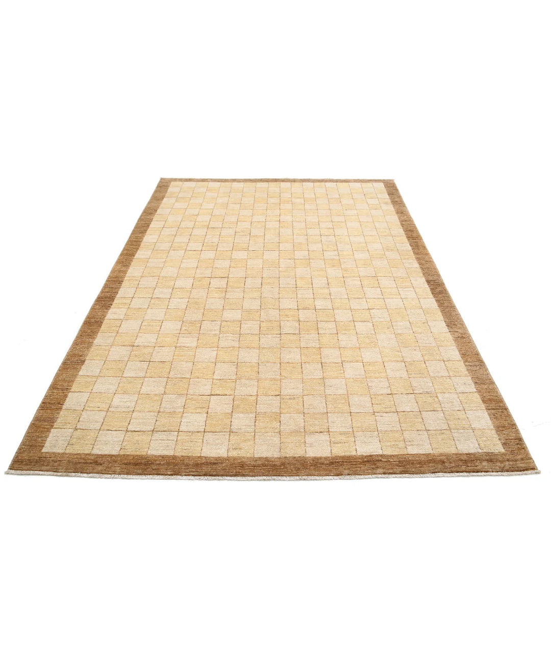 Beige Afghan Modcar Rug 5'11" x 8'7" Hand-Knotted | No. AT23482