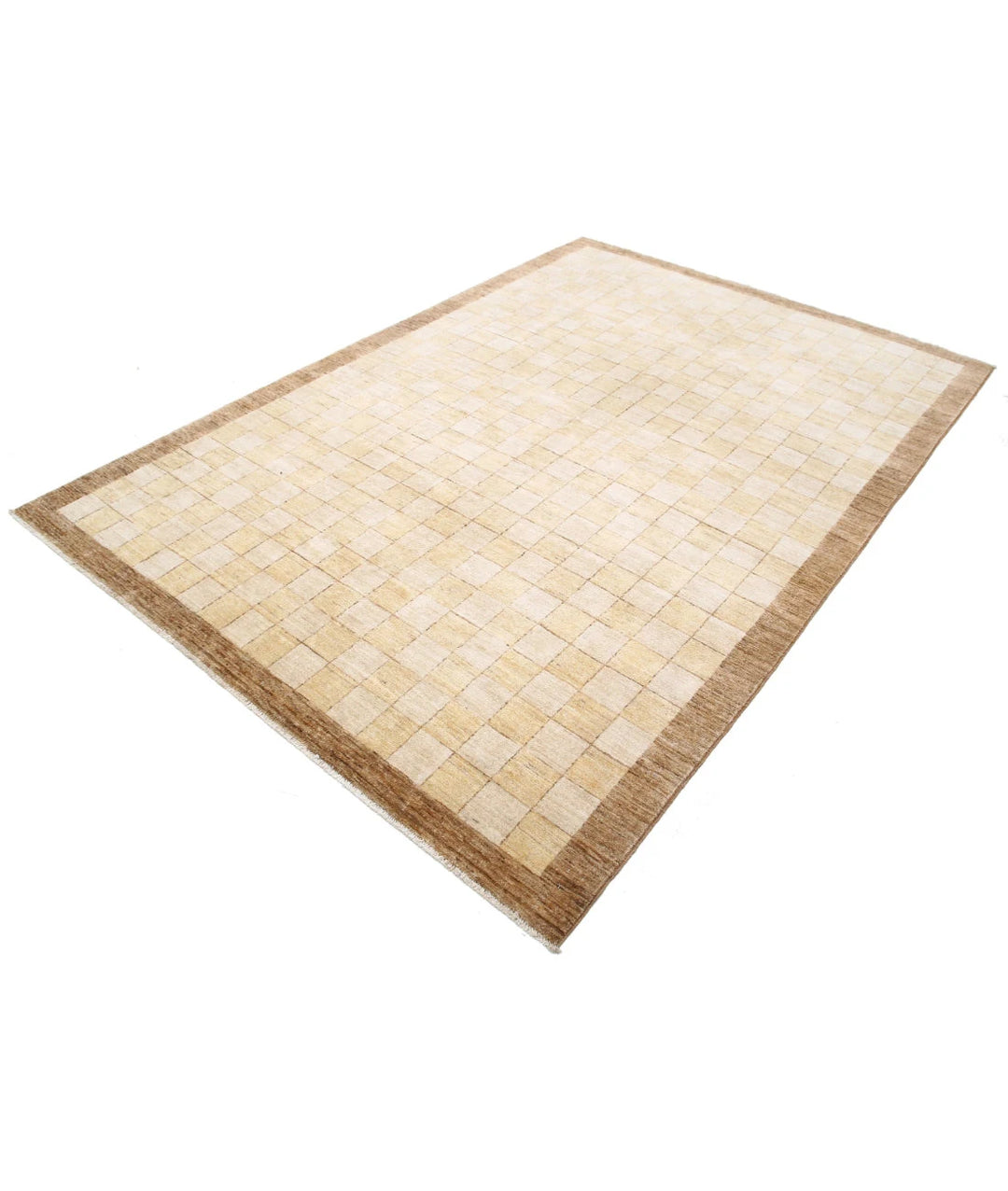 Beige Afghan Modcar Rug 5'11" x 8'7" Hand-Knotted | No. AT23482