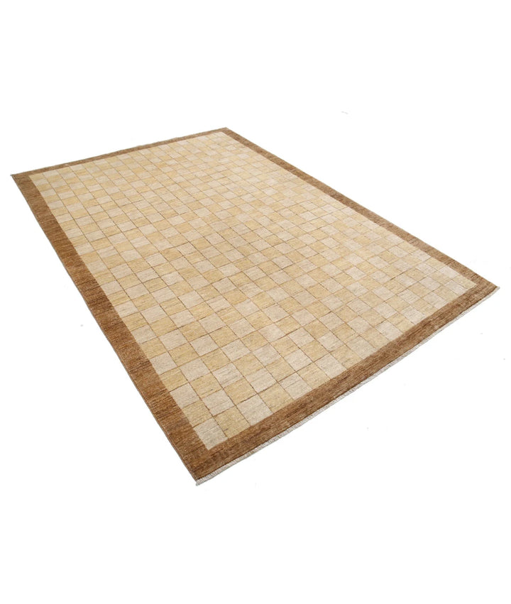 Beige Afghan Modcar Rug 5'11" x 8'7" Hand-Knotted | No. AT23482