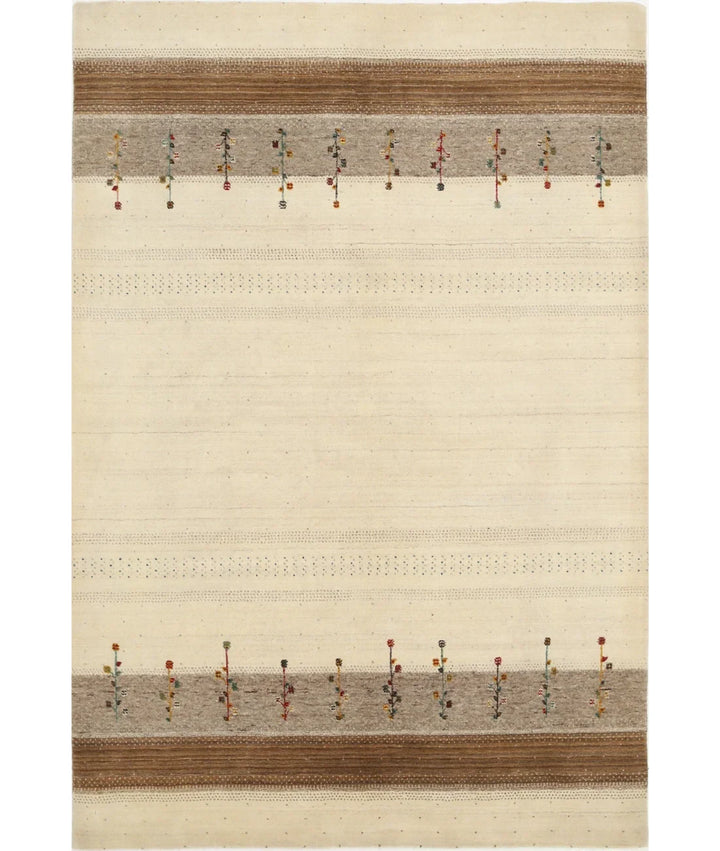 Ivory Indian Oriental Rug 5' 4" x 7' 11" Hand-Knotted | No. AT236175