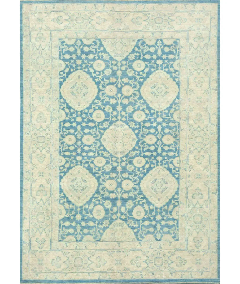 Blue Afghan Tabriz Rug 6' 3" x 8' 8" Hand-Knotted | No. AT236780