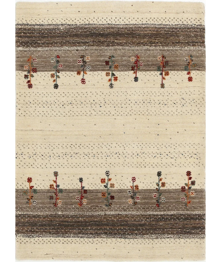 Ivory Indian Oriental Rug 2' 11" x 3' 11" Hand-Knotted | No. AT23755