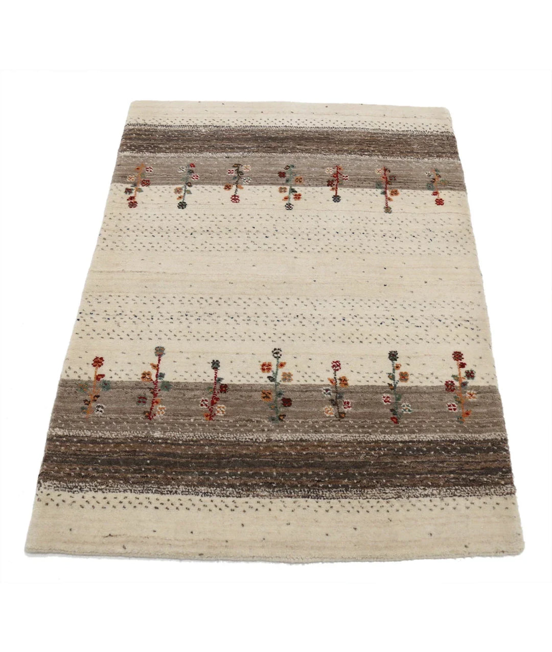 Ivory Indian Oriental Rug 2' 11" x 3' 11" Hand-Knotted | No. AT23755