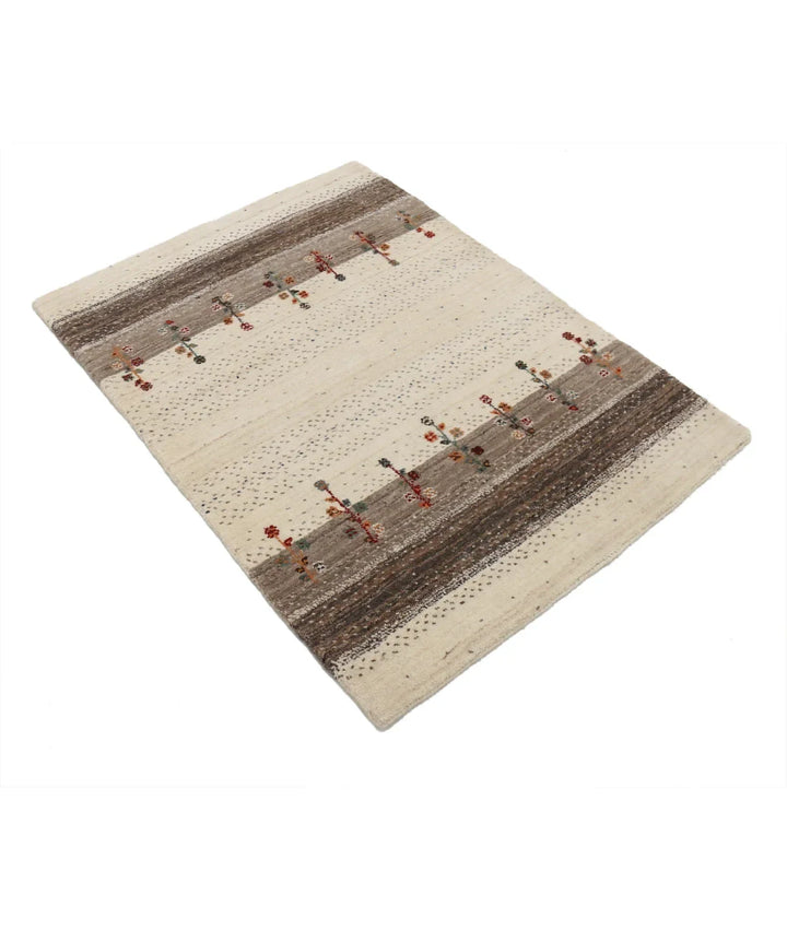 Ivory Indian Oriental Rug 2' 11" x 3' 11" Hand-Knotted | No. AT23755
