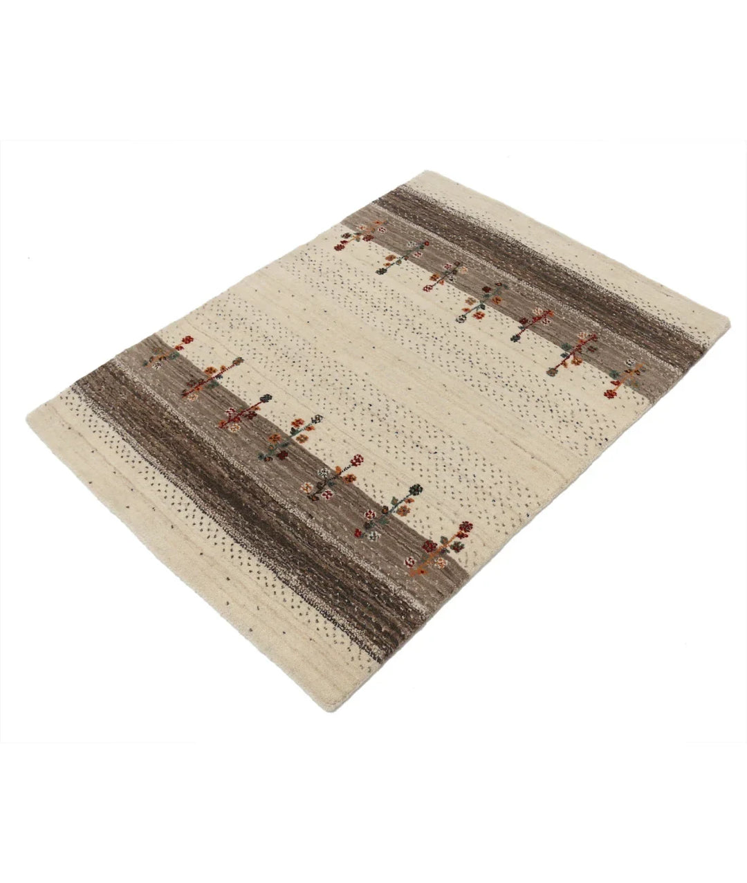 Ivory Indian Oriental Rug 2' 11" x 3' 11" Hand-Knotted | No. AT23755