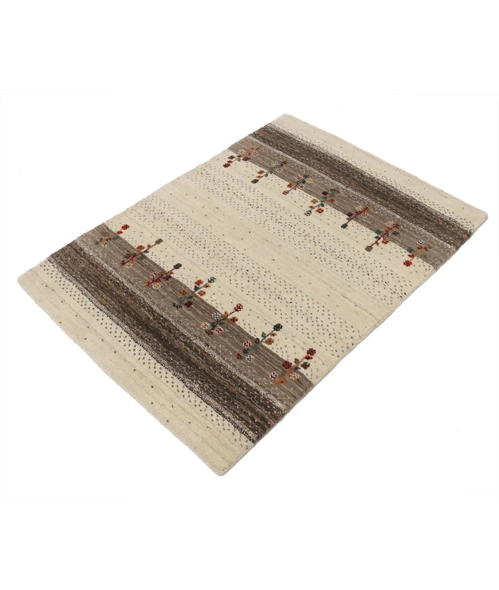 Ivory Indian Oriental Rug 2' 11" x 3' 11" Hand-Knotted | No. AT23755