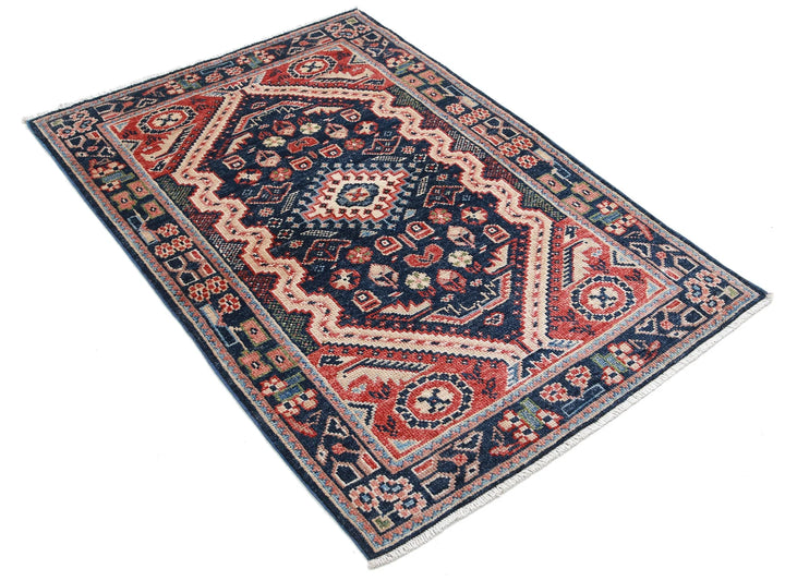 Red Afghan Oriental Rug 3'3" x 4'8" Hand-Knotted detail