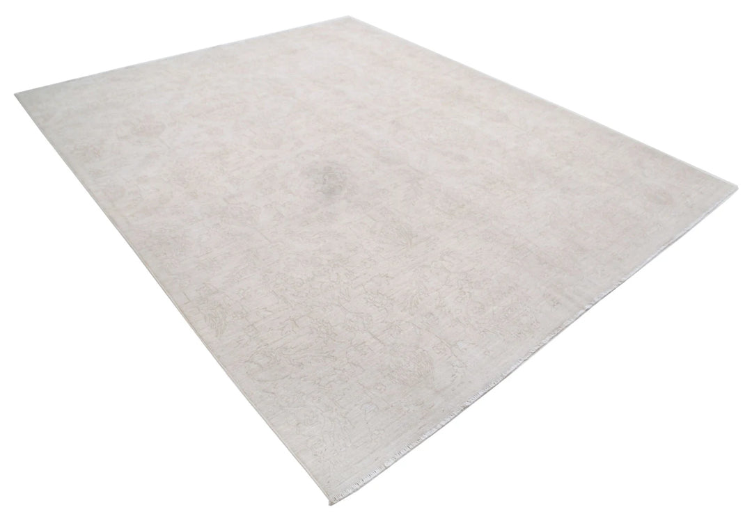 Ivory Afghan Oriental Rug 7' 11" x 9' 5" Hand-Knotted | No. AT23968