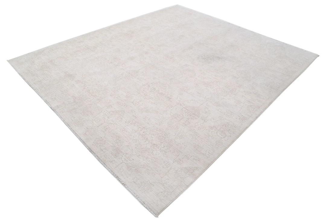 Ivory Afghan Oriental Rug 7' 11" x 9' 5" Hand-Knotted | No. AT23968