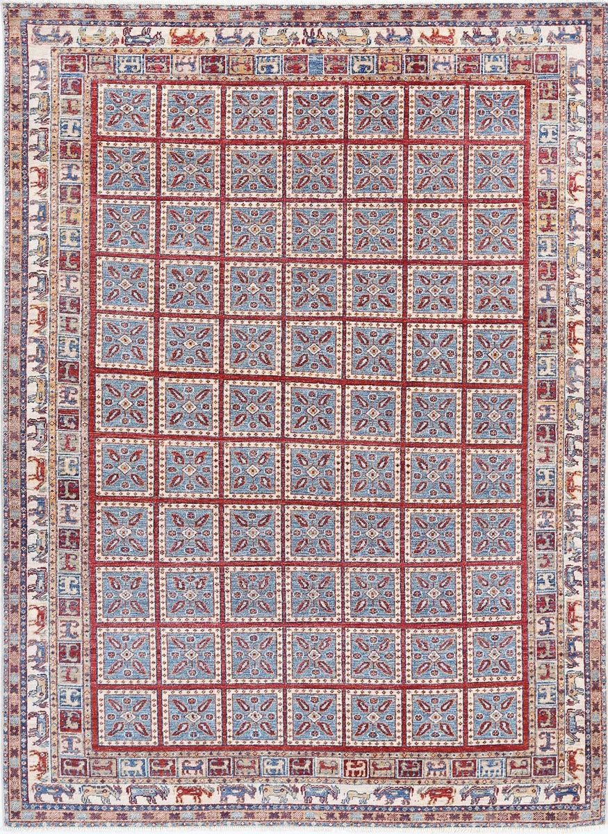 Blue Afghan Ziegler Rug 5' 5" x 7' 6" Hand-Knotted | No. AT23979