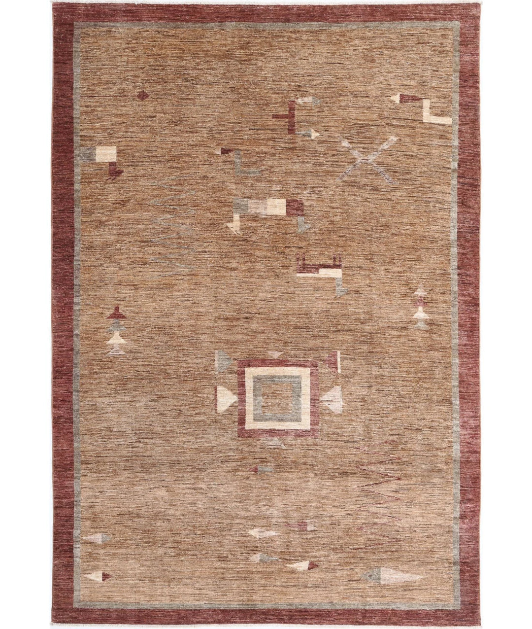 Beige Afghan Oriental Rug 5' 11" x 8' 9" Hand-Knotted | No. AT23983