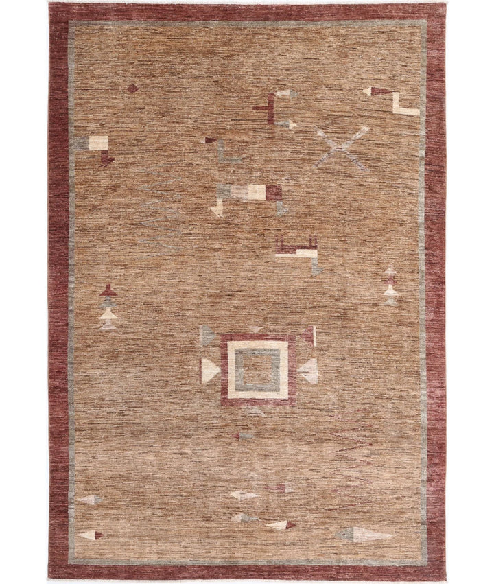Beige Afghan Oriental Rug 5' 11" x 8' 9" Hand-Knotted | No. AT23983