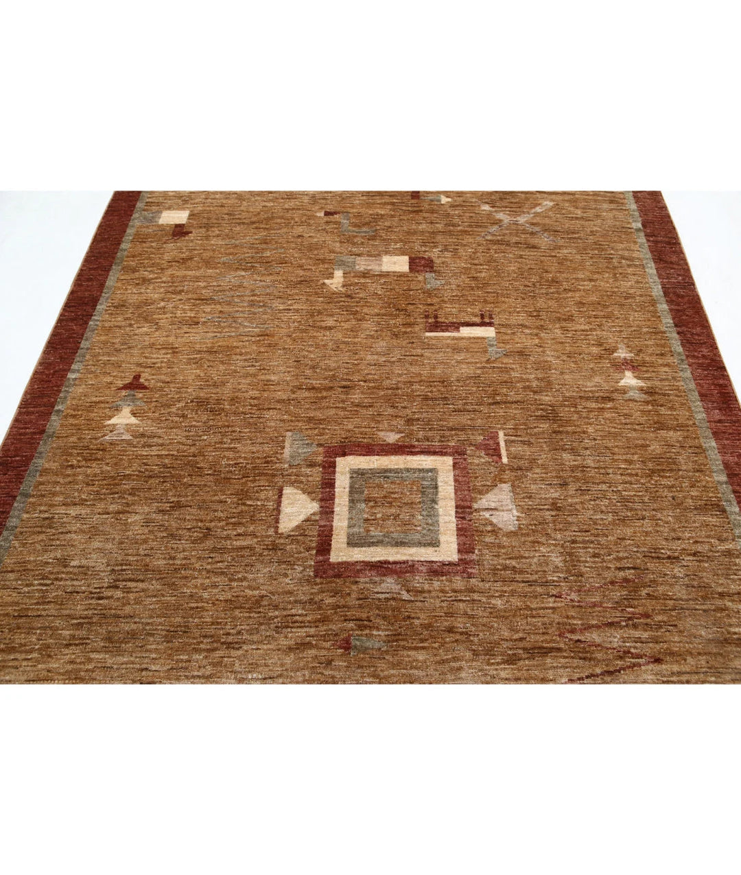 Beige Afghan Oriental Rug 5' 11" x 8' 9" Hand-Knotted | No. AT23983