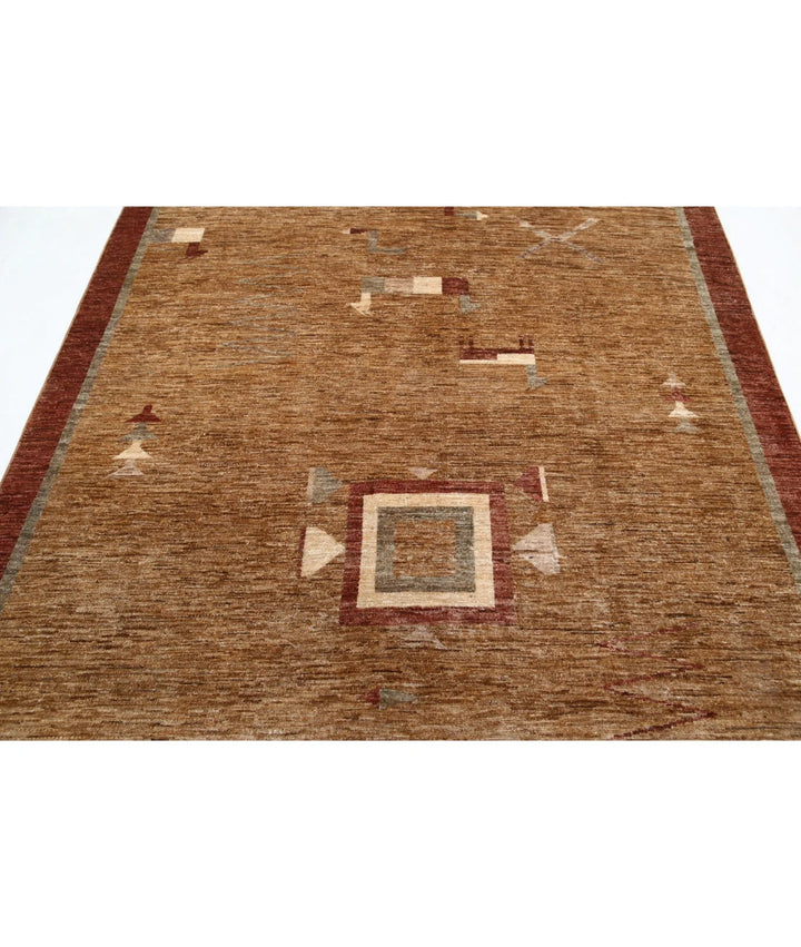 Beige Afghan Oriental Rug 5' 11" x 8' 9" Hand-Knotted | No. AT23983