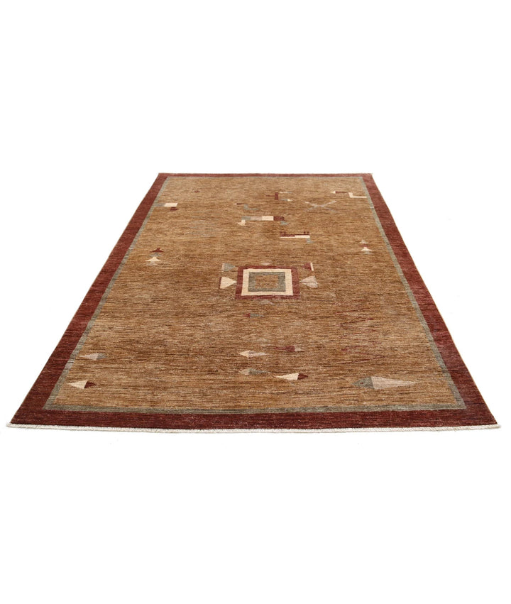 Beige Afghan Oriental Rug 5' 11" x 8' 9" Hand-Knotted | No. AT23983