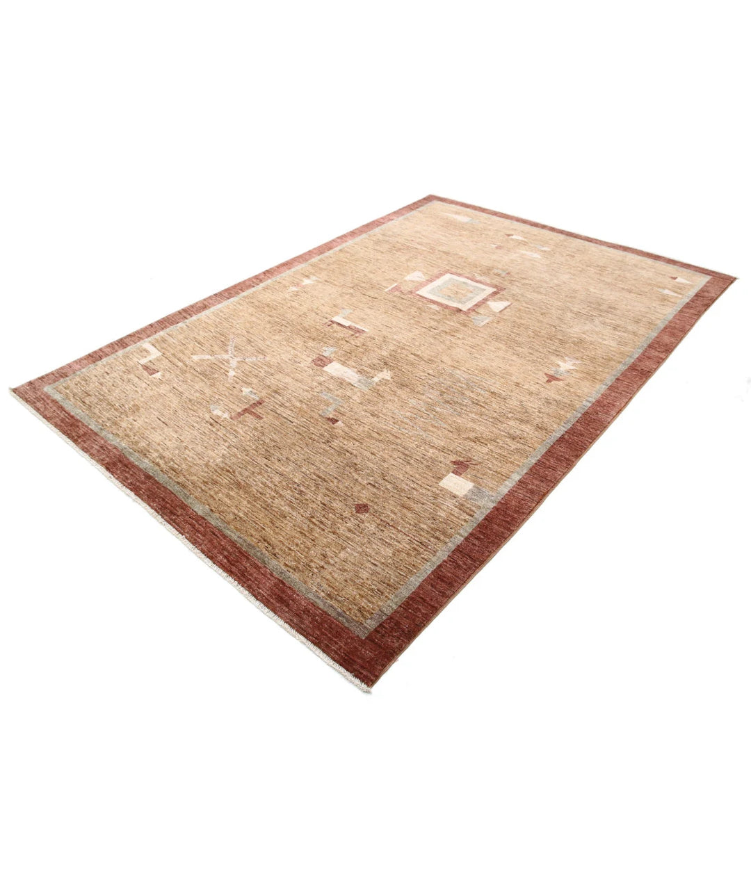 Beige Afghan Oriental Rug 5' 11" x 8' 9" Hand-Knotted | No. AT23983