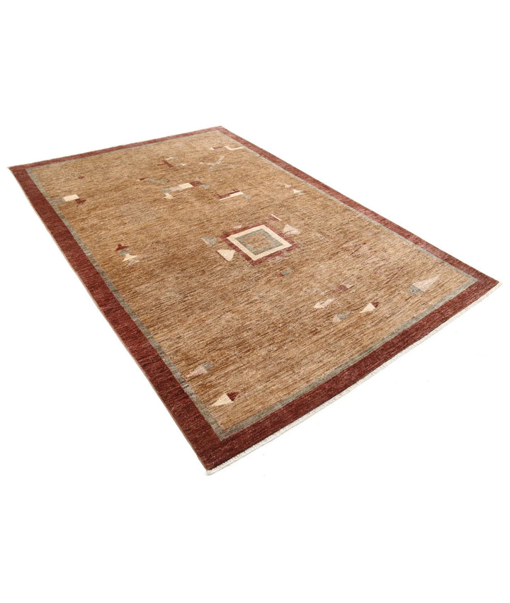 Beige Afghan Oriental Rug 5' 11" x 8' 9" Hand-Knotted | No. AT23983