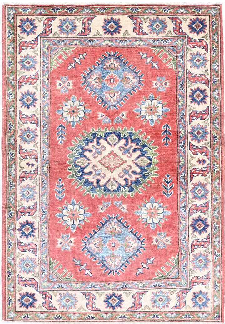 Afghan Kazak Rug 3' 3" x 4' 8" Hand-Knotted | No. AT24010