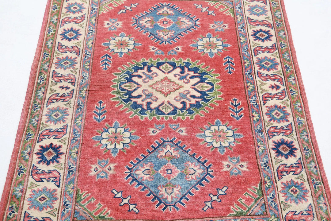 Afghan Kazak Rug 3' 3" x 4' 8" Hand-Knotted | No. AT24010