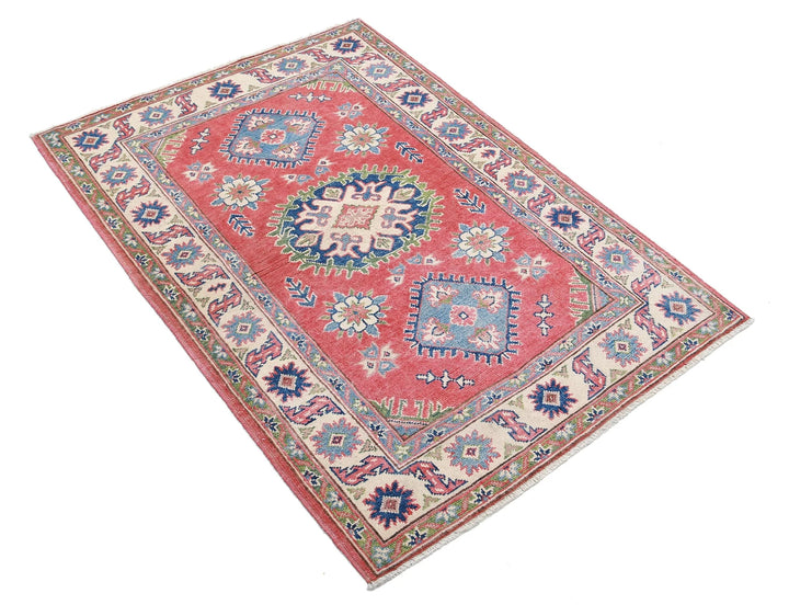 Afghan Kazak Rug 3' 3" x 4' 8" Hand-Knotted | No. AT24010