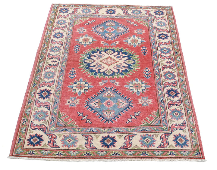 Afghan Kazak Rug 3' 3" x 4' 8" Hand-Knotted | No. AT24010