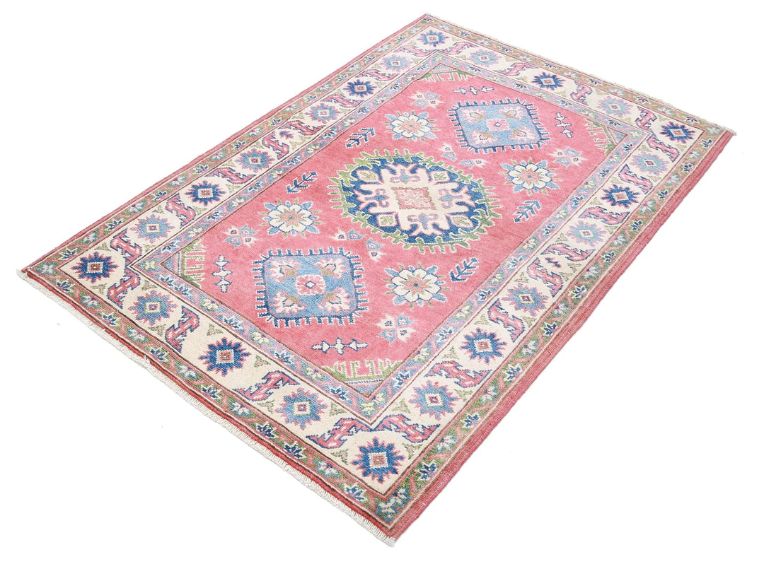 Afghan Kazak Rug 3' 3" x 4' 8" Hand-Knotted | No. AT24010