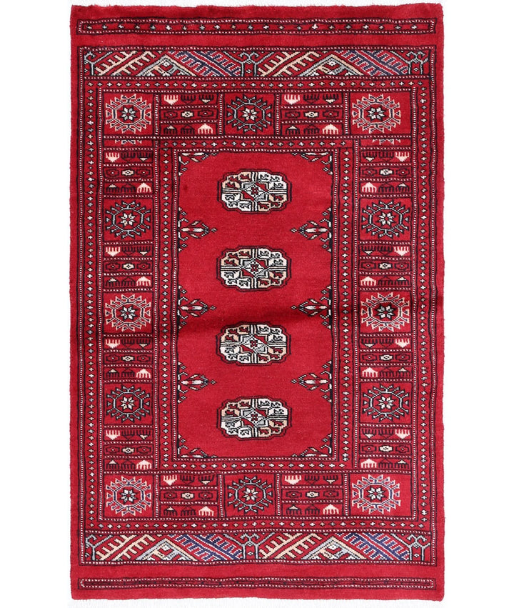 Red Pakistani Bokhara Rug 2' 6" x 4' 1" Hand-Knotted | No. AT24073