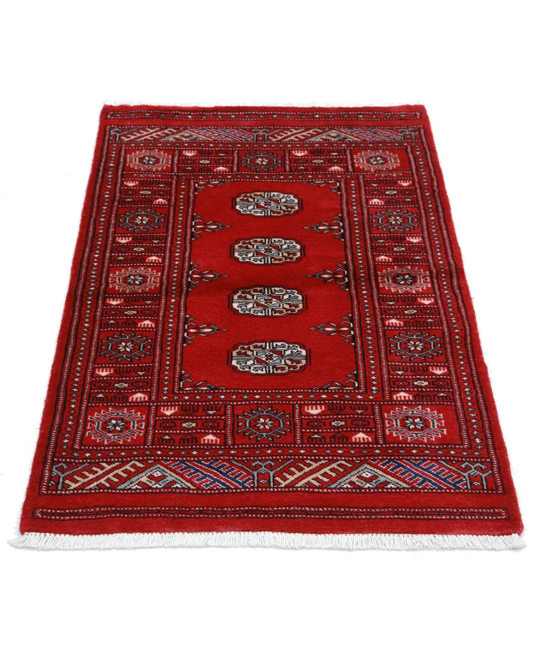 Red Pakistani Bokhara Rug 2' 6" x 4' 1" Hand-Knotted | No. AT24073