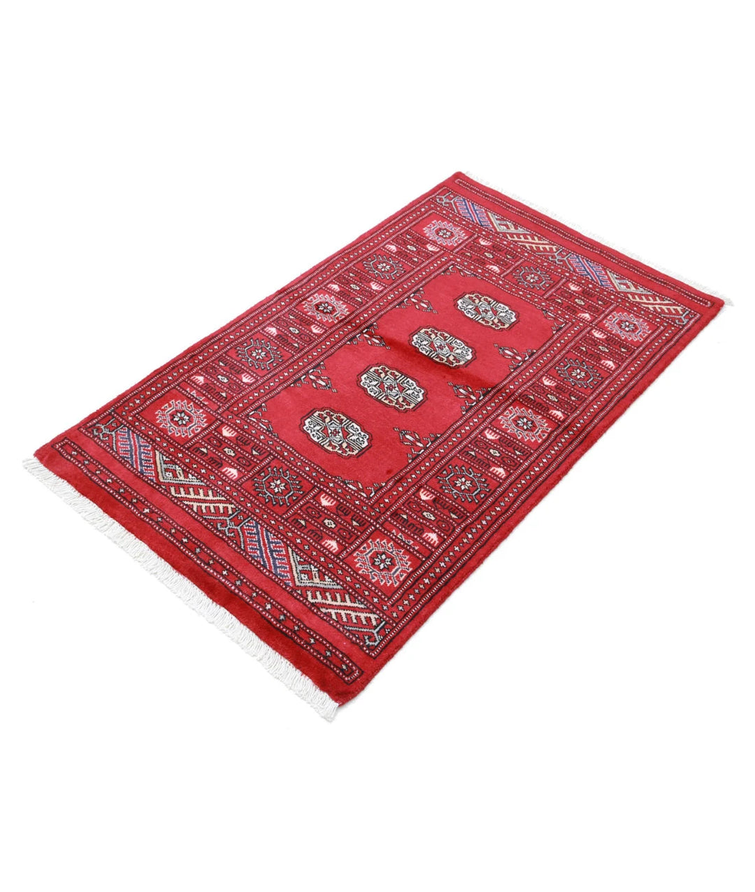Red Pakistani Bokhara Rug 2' 6" x 4' 1" Hand-Knotted | No. AT24073