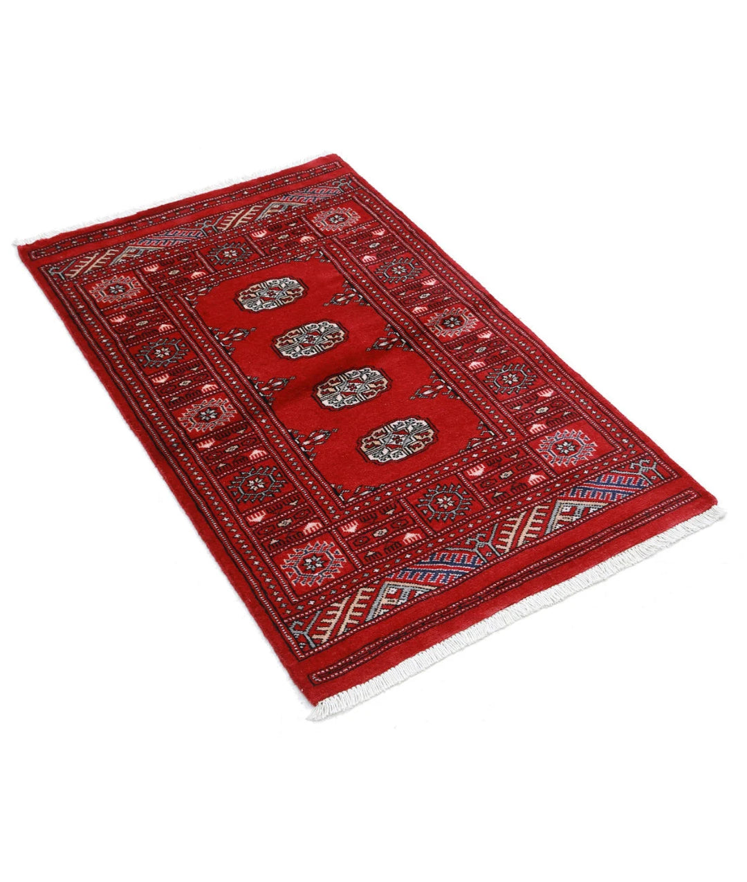 Red Pakistani Bokhara Rug 2' 6" x 4' 1" Hand-Knotted | No. AT24073