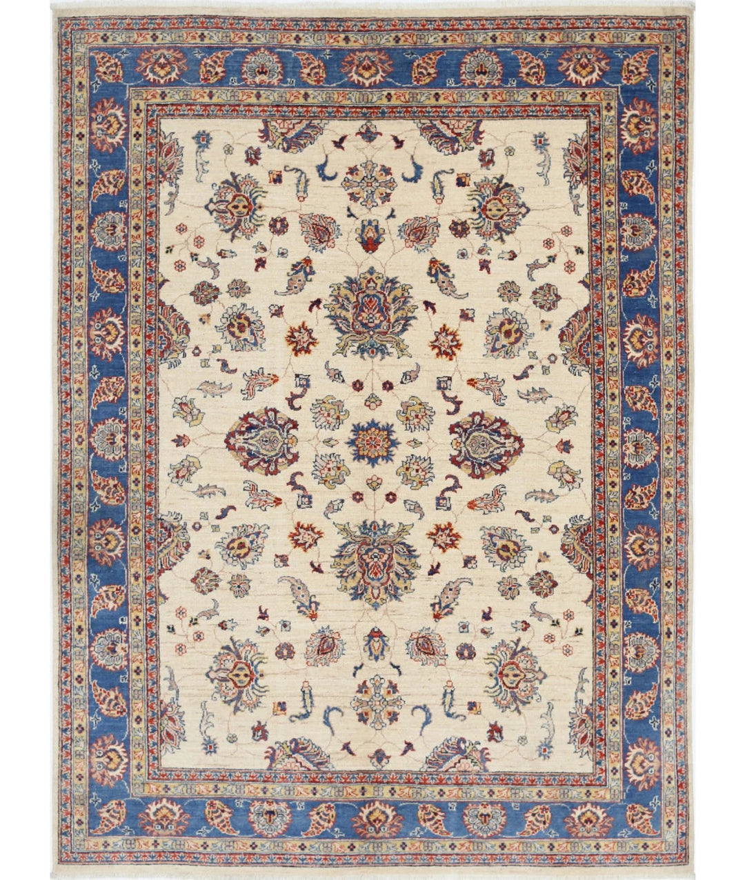 Ivory Afghan Ziegler Rug 5'5" x 7'5" Hand-Knotted | No. AT24324