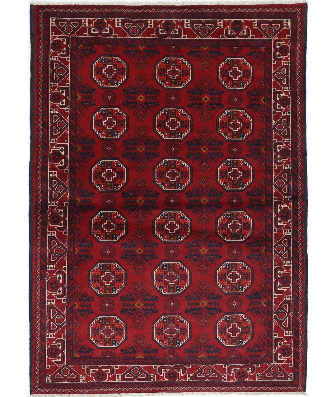 Red Afghan Khamyab Rug 3' 2" x 4' 9" Hand-Knotted | No. AT24383