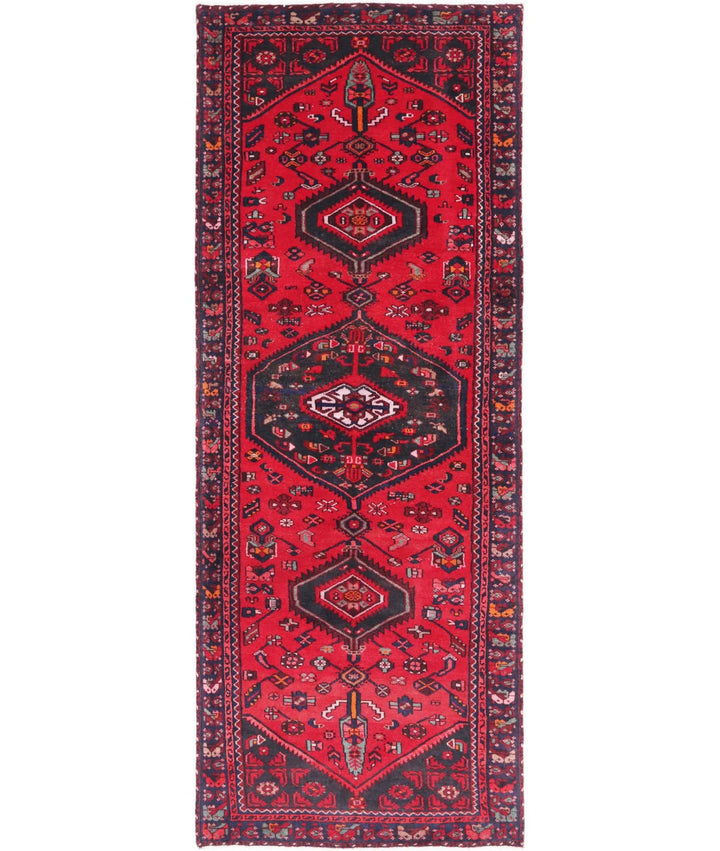 Persian Hamadan Runner Rug 3' 7" x 9' 10" Hand-Knotted | No. AT24604