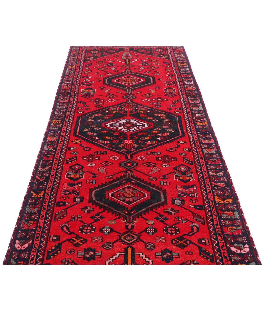 Persian Hamadan Runner Rug 3' 7" x 9' 10" Hand-Knotted | No. AT24604
