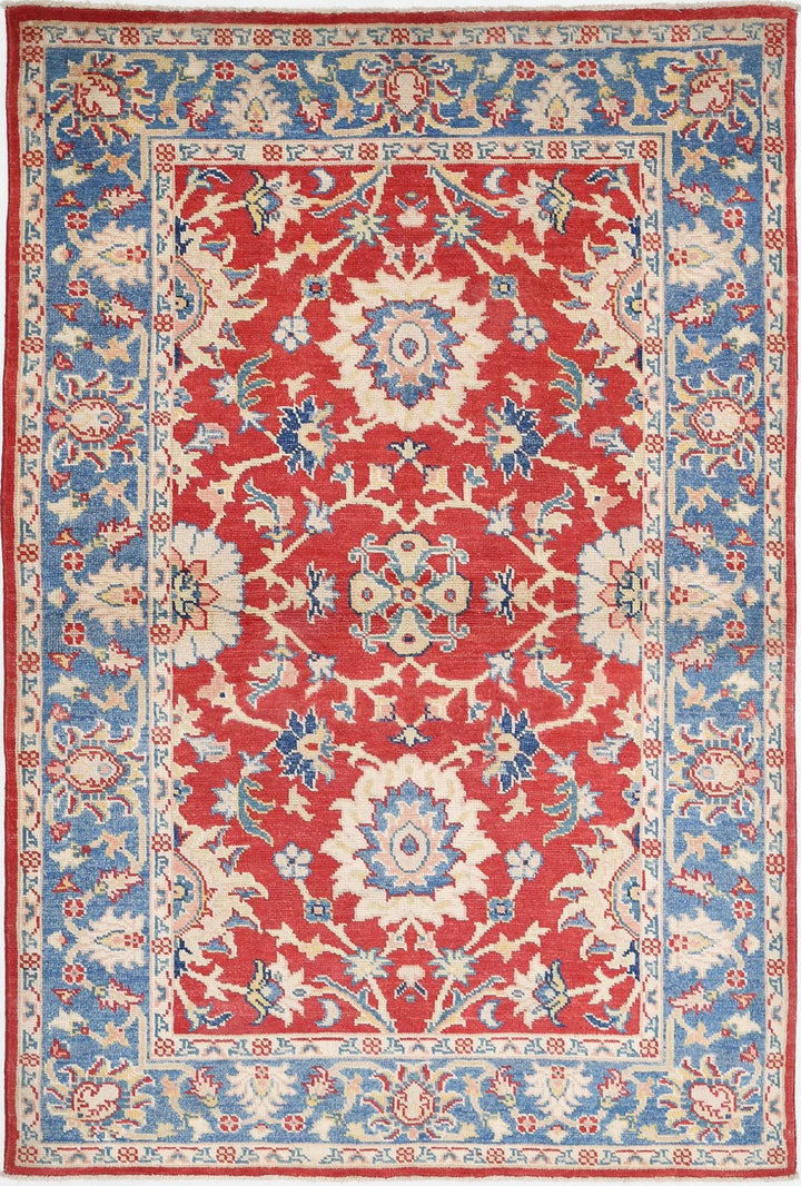 Red Afghan Oriental Rug 4'1" x 6'0" Hand-Knotted