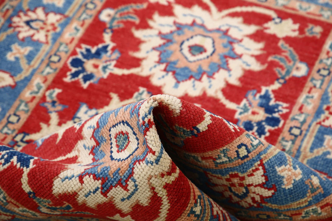 Red Afghan Oriental Rug 4'1" x 6'0" Hand-Knotted detail
