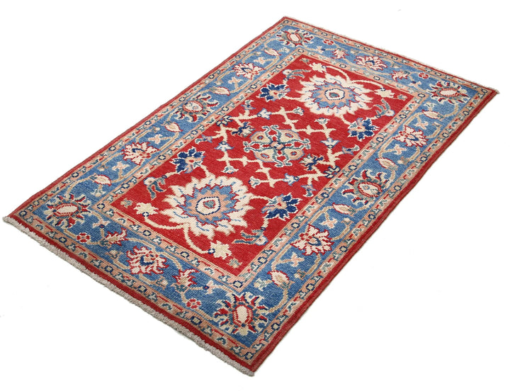 Red Afghan Oriental Rug 4'1" x 6'0" Hand-Knotted reverse