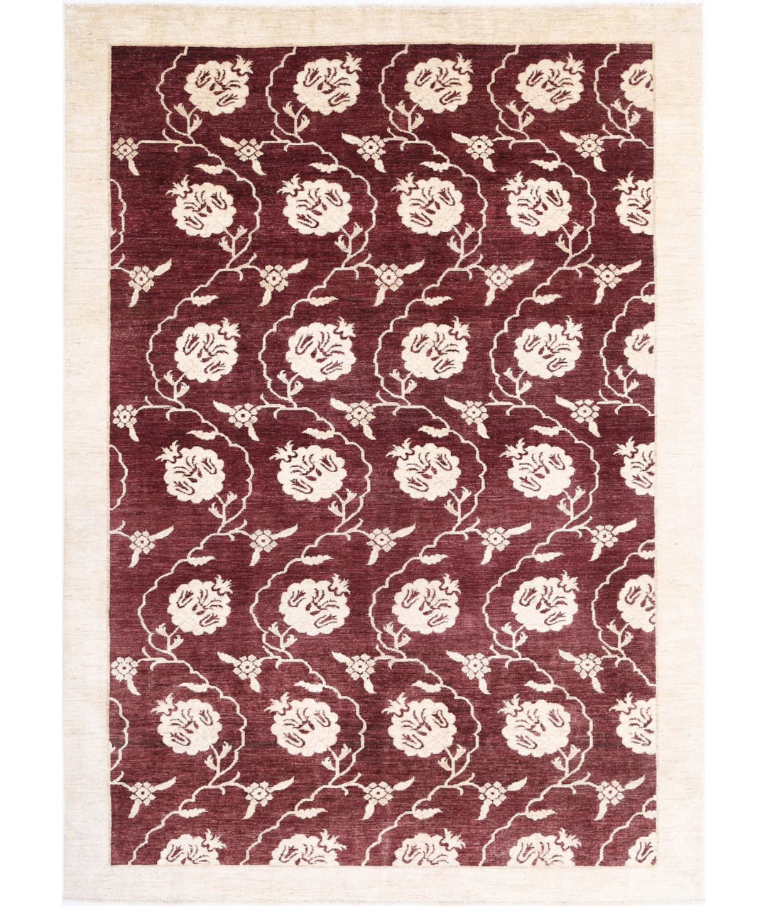 Beige Afghan Modcar Rug 6' 8" x 9' 7" Hand-Knotted | No. AT24859