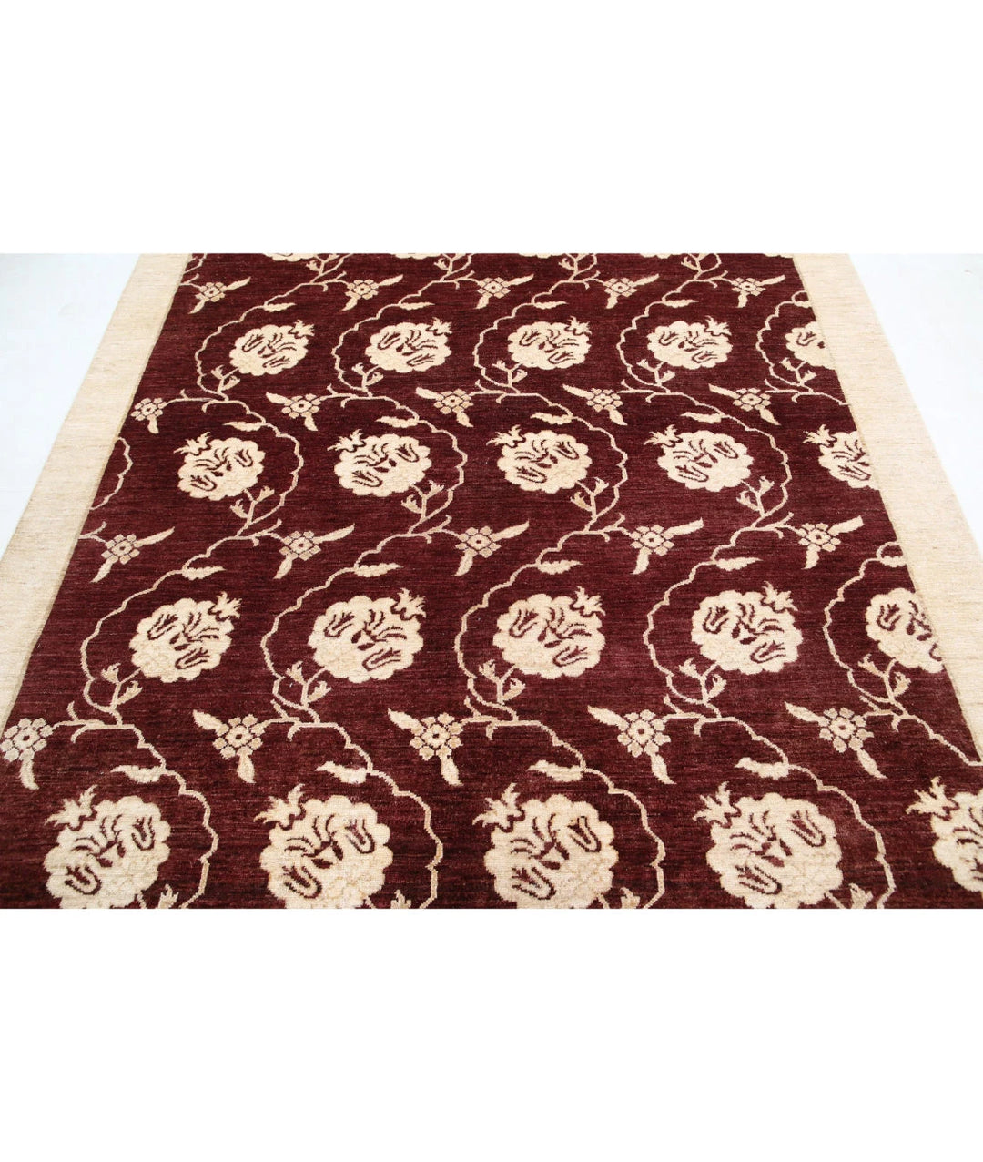 Beige Afghan Modcar Rug 6' 8" x 9' 7" Hand-Knotted | No. AT24859