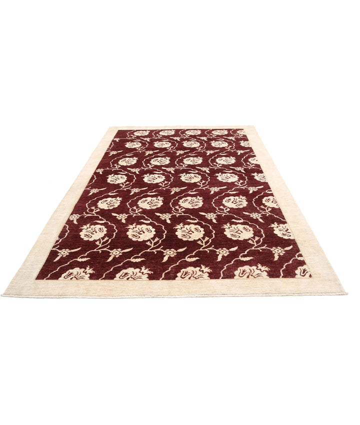 Beige Afghan Modcar Rug 6' 8" x 9' 7" Hand-Knotted | No. AT24859