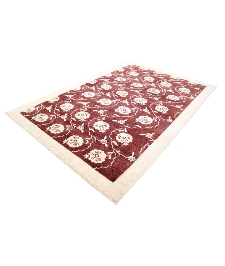 Beige Afghan Modcar Rug 6' 8" x 9' 7" Hand-Knotted | No. AT24859